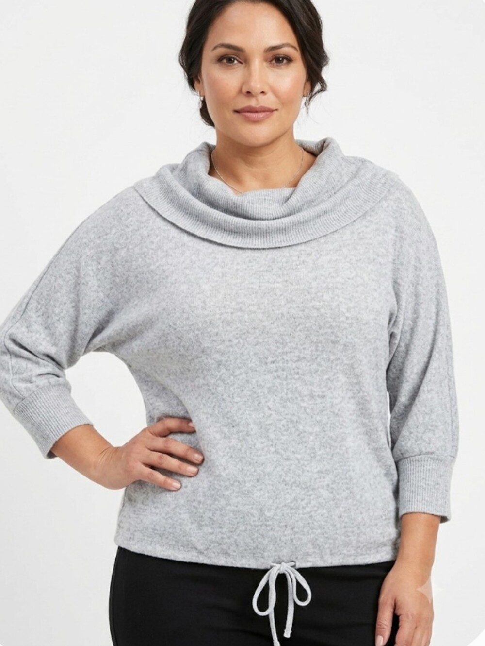 Adrienne Vittadini Light Gray Cozy Cowl-Neck Women's Sweater XL
